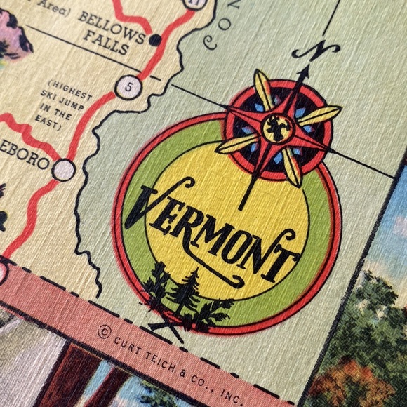 VTG Giant Vermont Map Postcard 7”x11”. Genuine Curteich - Picture 8 of 8